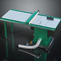 Green Industrial Table Saw With Silver Tabletop And Dust Collection Hose