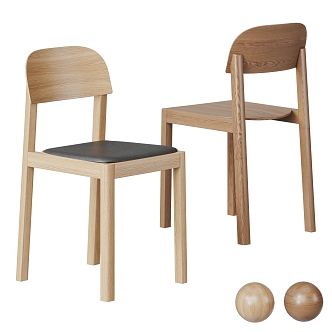 Nordic Dining Chair Combination Middle Wood Leather 3d model