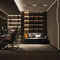 Modern Gaming Room With RGB Lighting Gaming Desk Sofa Bookshelf And LED Strip Lights