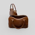 Classic Brown Leather Handbag Featuring Gold Stripes And Sturdy Handles