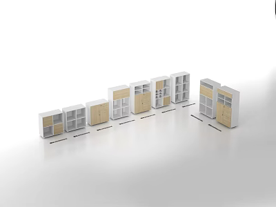 Modern Bookcases With Different Designs Open Shelves Drawer Storage And Wooden Finish 3d model