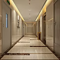 Modern Elevator Hallway With Marble Flooring Mirrored Walls And Ceiling Lighting 3d model