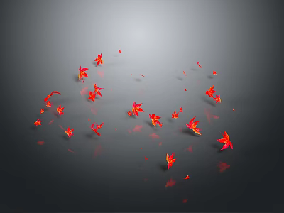 Autumn Maple Tree Red Leaves Falling Gracefully Against Gray Background 3d model