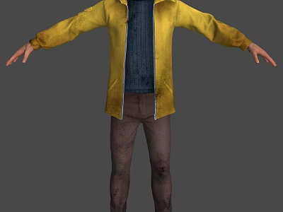 A Man Wearing Yellow Jacket Blue Sweater And Brown Pants With Arms Outstretched 3d model