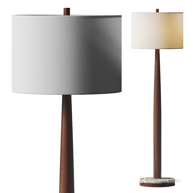 Modern Floor Lamps with White Fabric Shades and Wooden Poles for Home Decor 3d model 