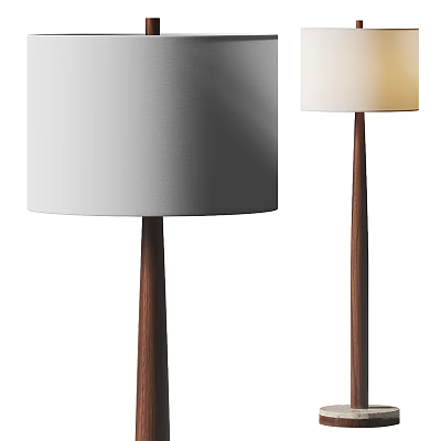 Modern Floor Lamps with White Fabric Shades and Wooden Poles for Home Decor 3d model