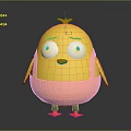 Yellow Cartoon Chicken With Orange Comb Big Eyes Sad Expression Orange Bib And Blue Feet