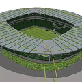 Football Stadium With Green Stands BETIS Lettering And Grass Field White Lines