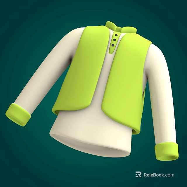 Bright Green Vest Over White Long Sleeve Shirt With Green Cuffs And Collar 3d model 