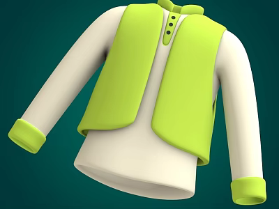 Bright Green Vest Over White Long Sleeve Shirt With Green Cuffs And Collar 3d model