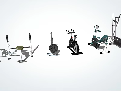 Various Types of Home Gym Sports Equipment Including Rowing Machine Exercise Bike and Treadmill 3d model