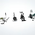 Various Types of Home Gym Sports Equipment Including Rowing Machine Exercise Bike and Treadmill