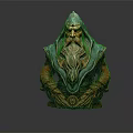 Hooded Fantasy Game Movie Character With Long Beard And Green Brown Robe 3D Sculpture