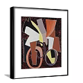 Modern Abstract Paintings with Black Frames on Gray Wall Featuring Geometric Shapes and Multicolor Patterns 3d model