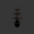 Wooden Sailing Ship With Multiple Masts Black Sails And Detailed Hull Decoration