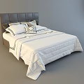 Modern Double Bed Interior With Gray Headboard White Quilt Black Trim And Pillows