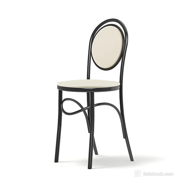 Modern Single Chair With Black Metal Frame And Beige Curved Upholstered Backrest And Seat 3d model 