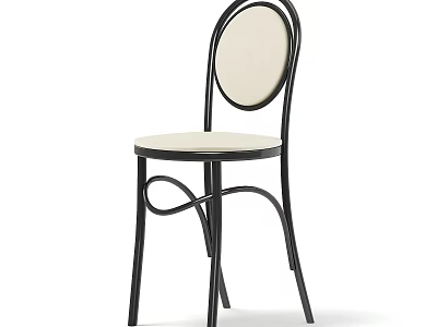 Modern Single Chair With Black Metal Frame And Beige Curved Upholstered Backrest And Seat 3d model