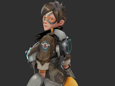 Game Movie Character 3D Model With Short Hair Goggles Mechanical Arm And Badge 3d model