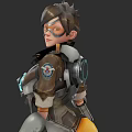 Game Movie Character 3D Model With Short Hair Goggles Mechanical Arm And Badge