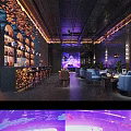 Modern Bar Interior With Stylish Lighting Bar Counter Seating Area And Wine Racks