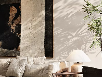 Modern Hotel Public Lounge Interior With Comfortable Sofa Table Lamp And Green Plant 3d model