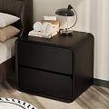 Black Modern Bedside Table With Two Drawers In Bedroom With Lamp Books And Decorative Items