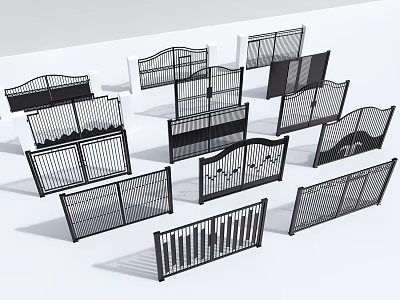 Black Metal Gates With Various Designs Including Fence Style And Double Door Patterns 3d model