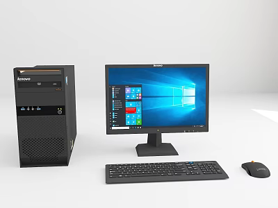 Lenovo Desktop Computer Tower With Monitor Keyboard Mouse And Windows Interface 3d model