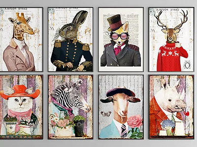 Nordic animal painting children's decorative painting combination 3d model