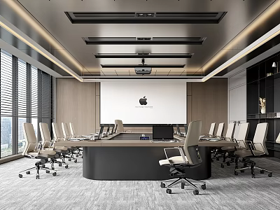 Modern Conference Room With Large Table Office Chairs Projector And Window Blinds 3d model