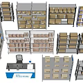 Retail Store Interior With Organized Storage Shelves Stacked Boxes And Checkout Counter 3d model