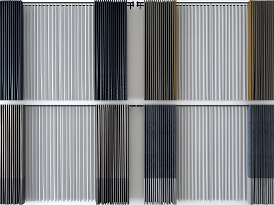 Modern Window Curtains With Vertical Stripes In Neutral Color Tones Different Designs For Home Decoration 3d model