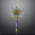 Magical Wand With Wings Star Center Golden Crown Top And Purple Pink Handle
