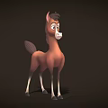 Cute Brown Cartoon Pony With White Face And Legs Standing On Dark Background