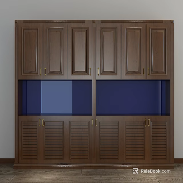 Modern Brown Wooden Shoe Cabinet With Multiple Doors And Glass Panels 3d model 