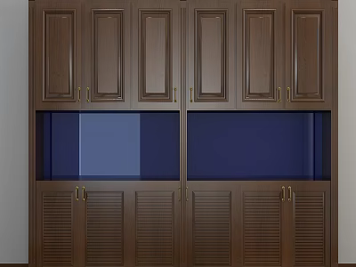 Modern Brown Wooden Shoe Cabinet With Multiple Doors And Glass Panels 3d model