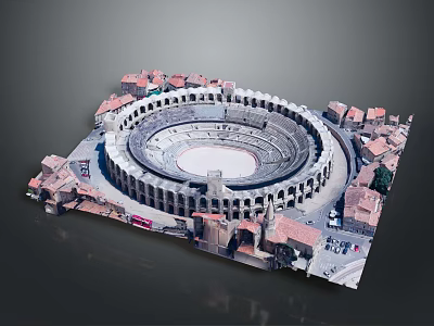 Historic Circular Roman Architecture with Arched Facades and Red Tiled Roofs Surrounded by Traditional Buildings 3d model