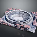 Historic Circular Roman Architecture with Arched Facades and Red Tiled Roofs Surrounded by Traditional Buildings