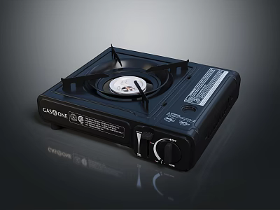Portable Black Gas Stove Kitchen Appliance With Burner And Control Knobs 3d model