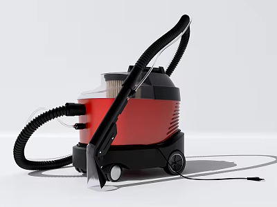 Red and Black Household Vacuum Cleaner with Long Hose and Wheels Design 3d model