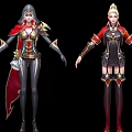 Game Movie Female Characters In Fantasy Warrior Outfits With Red Cape And Gold Accents