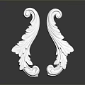 White Plant Leaf Shaped Decorative Carvings With Symmetrical Scroll Patterns On Gray Background 3d model