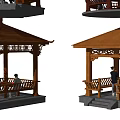 Traditional Chinese Wooden Pavilions With Diverse Designs And People Inside