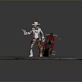 Man in Silver Armor With Helmet Holding Gun Near Red Motorcycle on Gray Rocky Platform