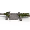 Stone Steps Architectural Structure With Side Stone Columns And Green Foliage 3d model