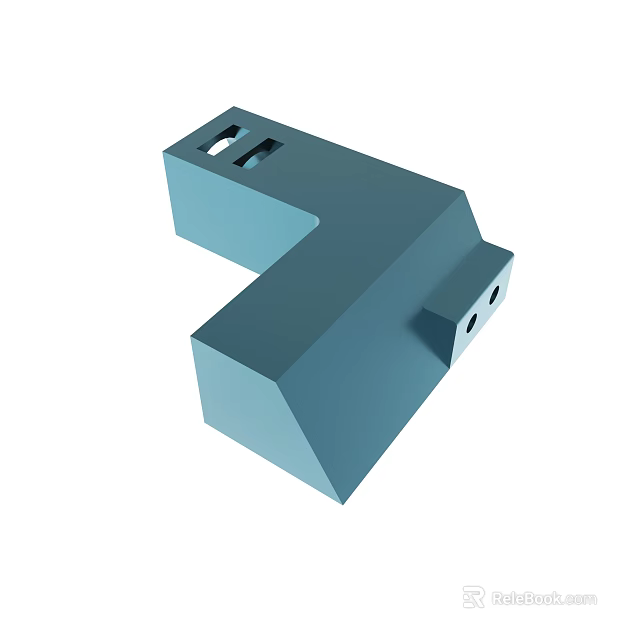 Blue 3D Model Of L Shaped Mechanical Component With Holes And Geometric Structure 3d model 