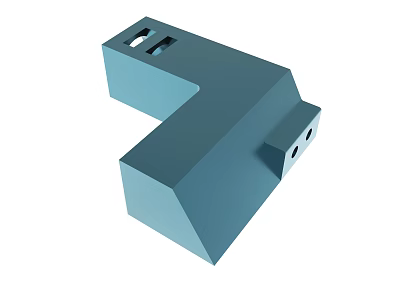 Blue 3D Model Of L Shaped Mechanical Component With Holes And Geometric Structure 3d model