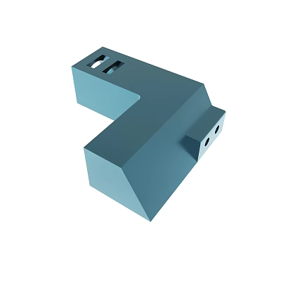 Blue 3D Model Of L Shaped Mechanical Component With Holes And Geometric Structure 3d model