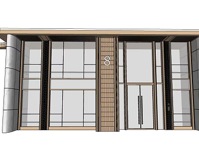 Modern Entrance Gate Design With Glass Panels Wooden Frame And Metal Decorative Accents 3d model